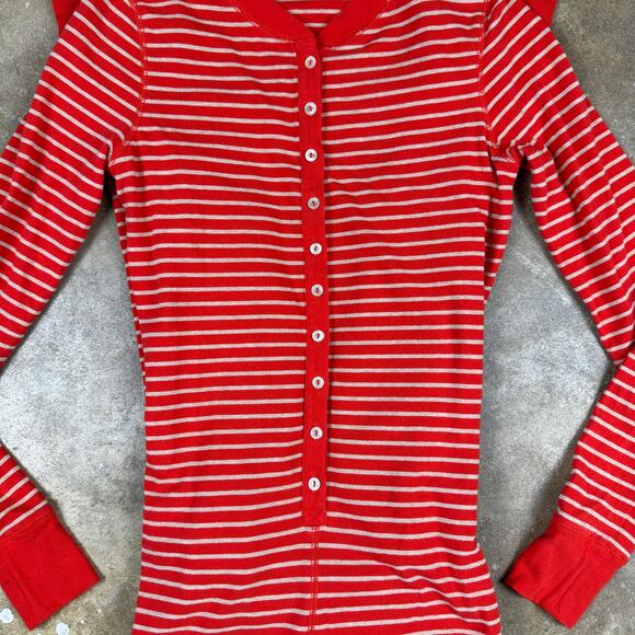 J.Crew Women’s XS Red Cream Stripe Comfy Pajamas Union Suit Onesie One Piece - Picture 5 of 8